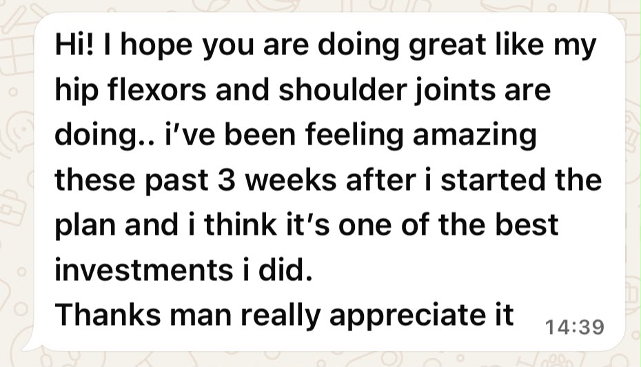 Client review, hips and shoulders transformed in three weeks